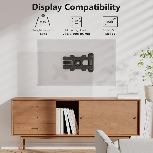 WALI TV Wall Mount Articulating LCD Monitor Full Motion 15 inch Extension Arm Tilt Swivel for Most 13 to 32 inch LED TV Flat Panel Screen with Mounting Holes up to 100x100mm (1330LM), Black - Image 2