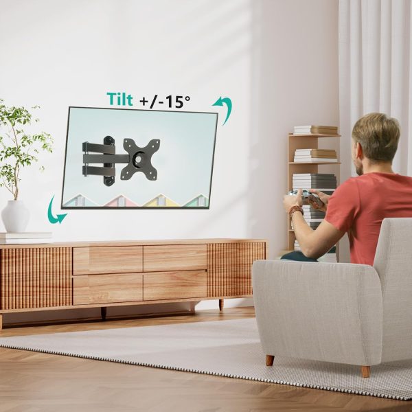 WALI TV Wall Mount Articulating LCD Monitor Full Motion 15 inch Extension Arm Tilt Swivel for Most 13 to 32 inch LED TV Flat Panel Screen with Mounting Holes up to 100x100mm (1330LM), Black - Image 5