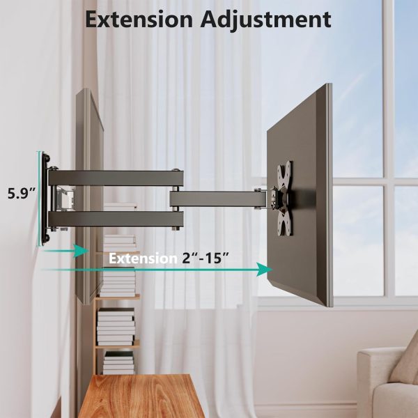 WALI TV Wall Mount Articulating LCD Monitor Full Motion 15 inch Extension Arm Tilt Swivel for Most 13 to 32 inch LED TV Flat Panel Screen with Mounting Holes up to 100x100mm (1330LM), Black - Image 6