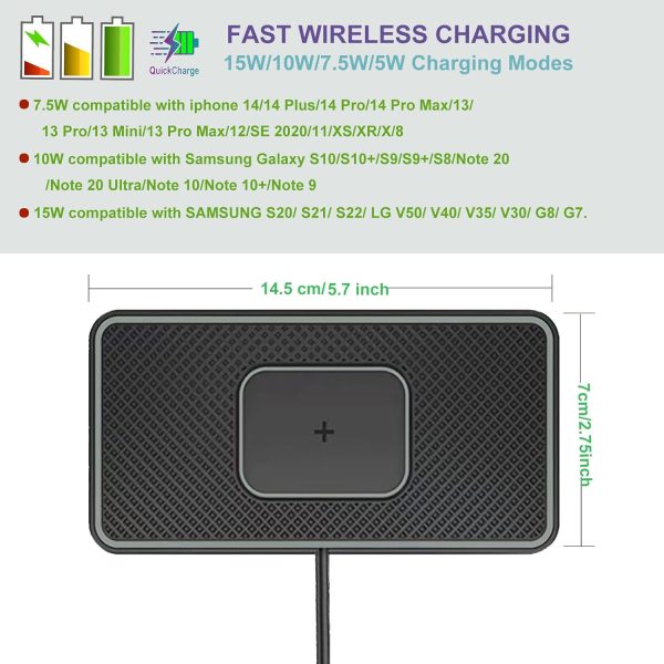 Wireless Charger, 15W Wireless Car Charger Charging pad Fast Wireless Phone Charger Cell Phone Wireless Charger pad Android Non Slip Wireless Charging mat galaxy21/20S9S10S8Note10 (C1P) - Image 4