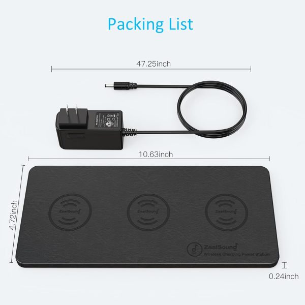 Wireless Charging Pad, ZealSound Ultra-Slim Triple Wireless Charger Station for Multiple 3 Devices & New Airpods Ultra Slim PU Leather Wireless Charging Mat W/AC Adapter for Smartphone Phone (Black) - Image 7