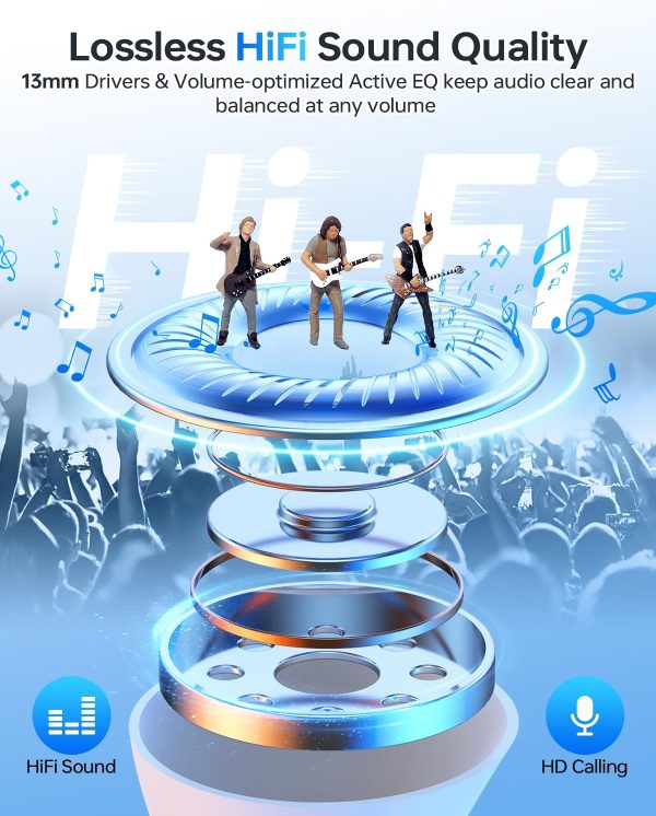 Wireless Earbuds Bluetooth 5.3 Headphones, 40Hrs Playback Stereo Ear Buds with LED Display Charging Case IPX7 Waterproof in-Ear Earphones with Mic for Phone Tablet Laptop Sports, White - Image 3